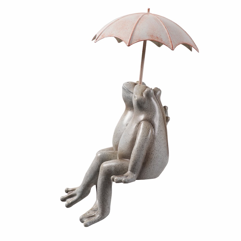 Sitting Couple Frogs Umbrella Garden Statue Yard Decor