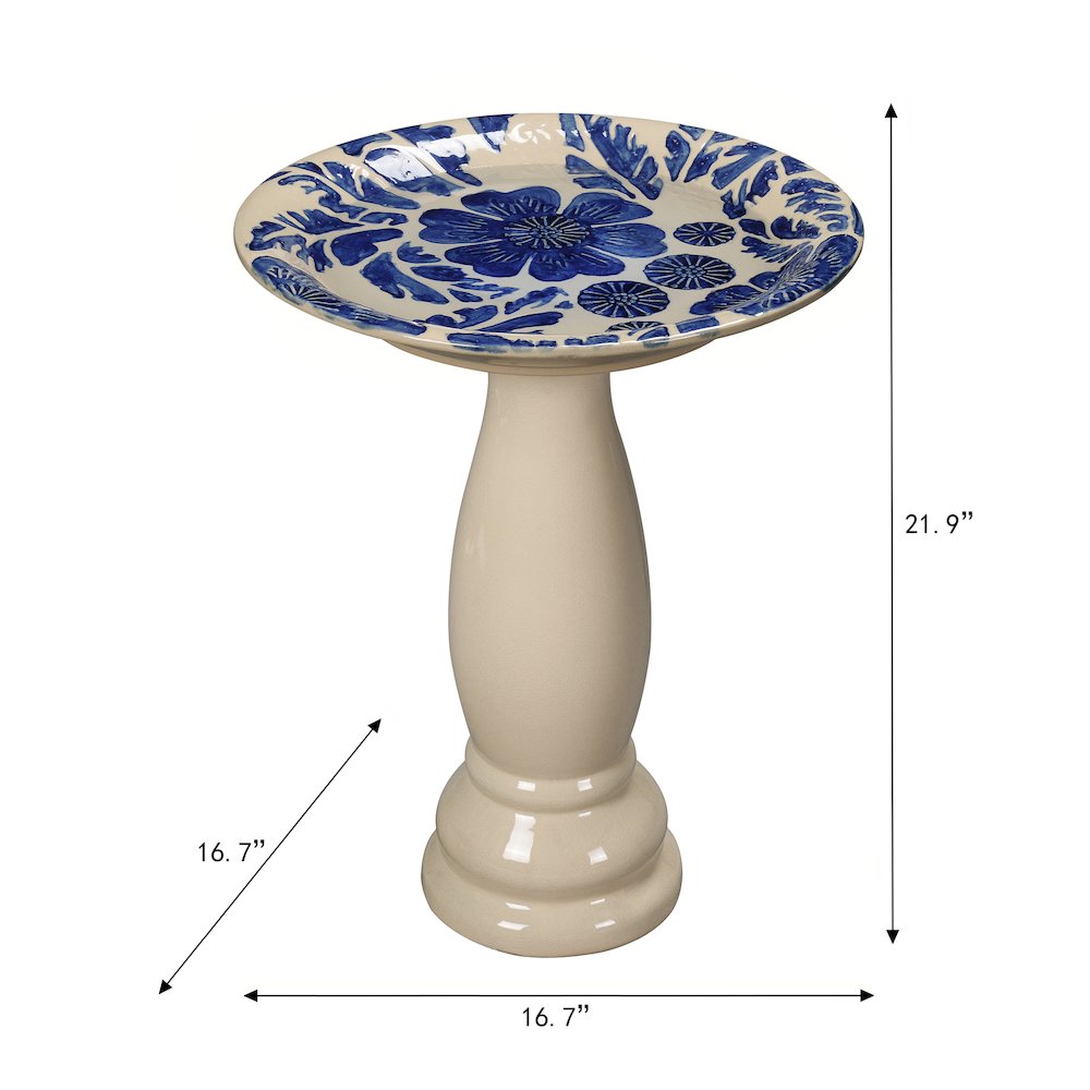 Birdbath - Ceramic Tranquility in Blue & Ivory