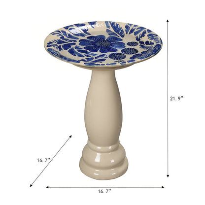 Birdbath - Ceramic Tranquility in Blue & Ivory