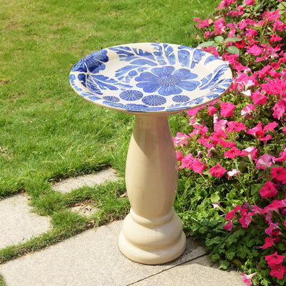 Birdbath - Ceramic Tranquility in Blue & Ivory