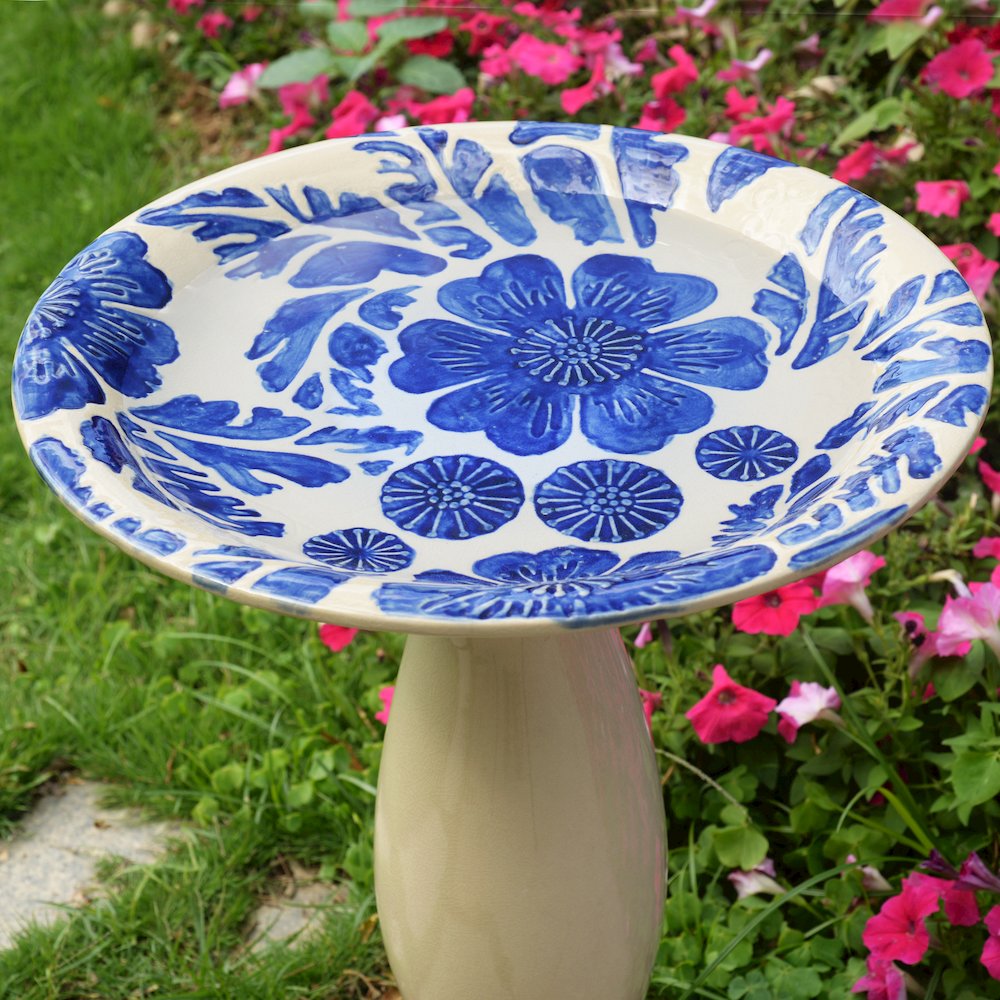 Birdbath - Ceramic Tranquility in Blue & Ivory