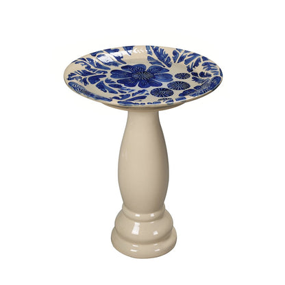 Birdbath - Ceramic Tranquility in Blue & Ivory