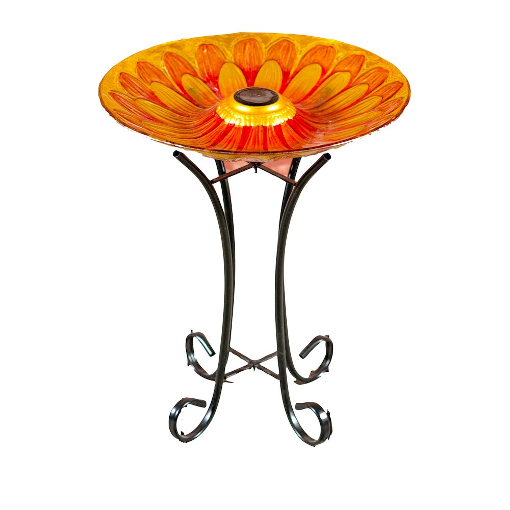 Solar Floral Glass Bird Bath with Stand