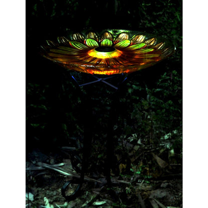 Solar Floral Glass Bird Bath with Stand