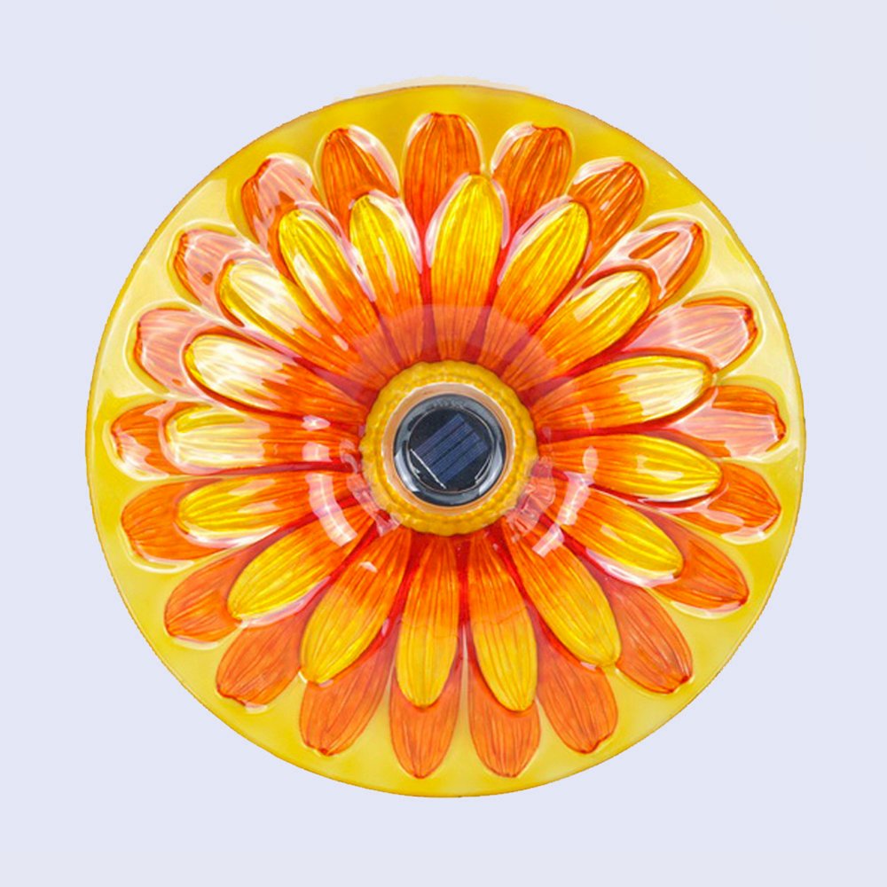 Solar Floral Glass Bird Bath with Stand