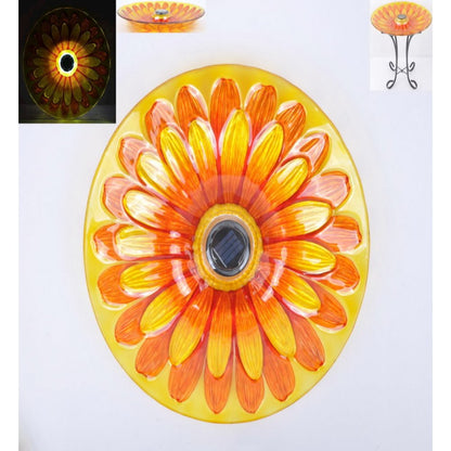 Solar Floral Glass Bird Bath with Stand