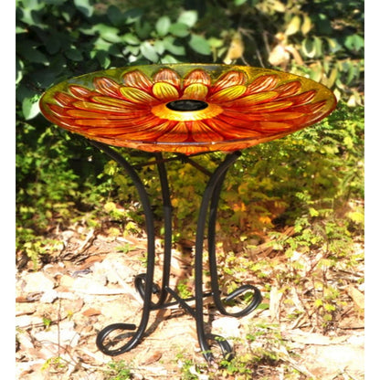 Solar Floral Glass Bird Bath with Stand