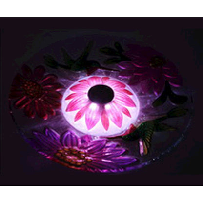 Solar Floral Glass Hummingbird Bath with Stand