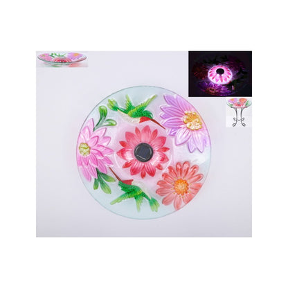 Solar Floral Glass Hummingbird Bath with Stand