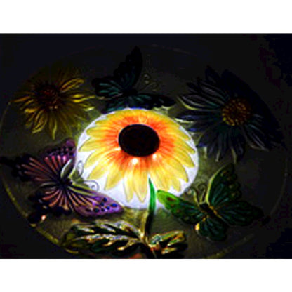 Solar Floral Glass Butterfly Bird Bath with Stand