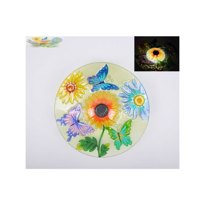 Solar Floral Glass Butterfly Bird Bath with Stand