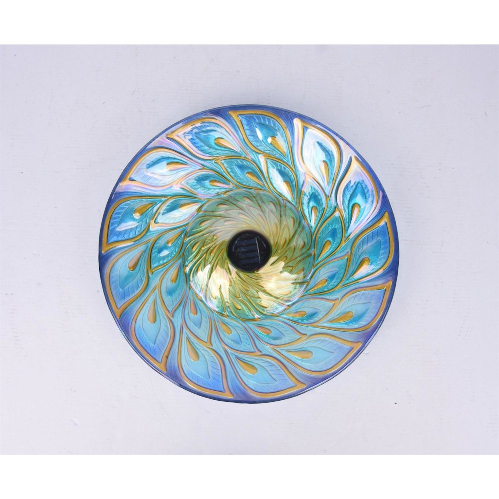 Solar Glass Peacock Feathers Bird Bath with Stand