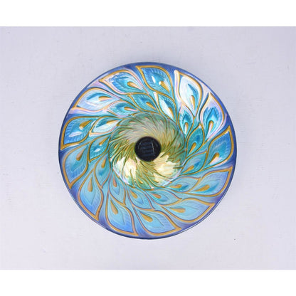 Solar Glass Peacock Feathers Bird Bath with Stand