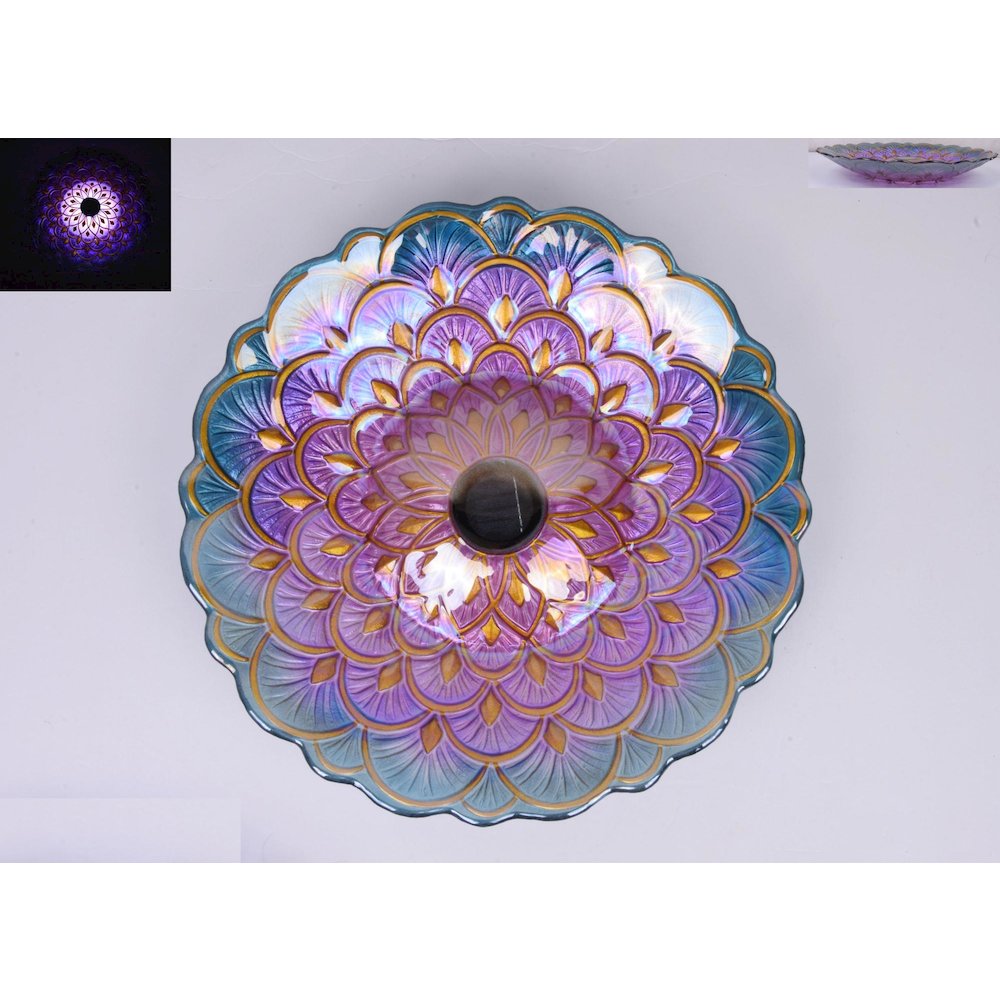 Solar Floral Glass Bird Bath with Stand