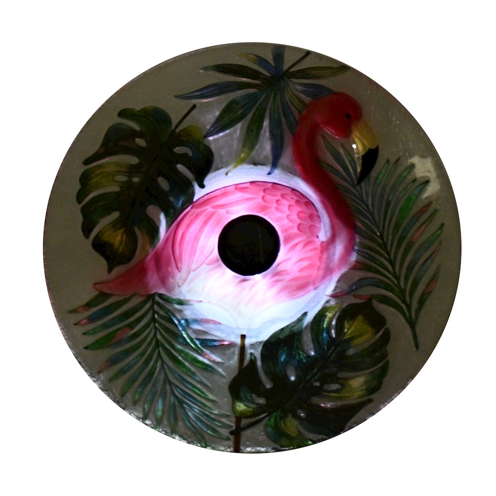 Solar LED Verdant Glass Bird Bath with Stand - Flamingo