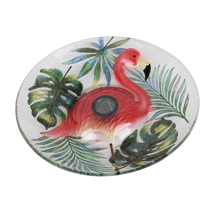 Solar LED Verdant Glass Bird Bath with Stand - Flamingo