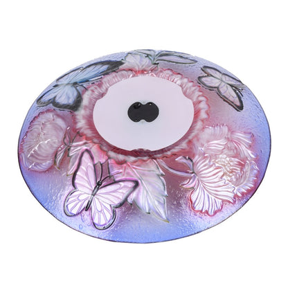 Solar LED Floral Glass Bird Bath with Stand - Butterflies & Peonies