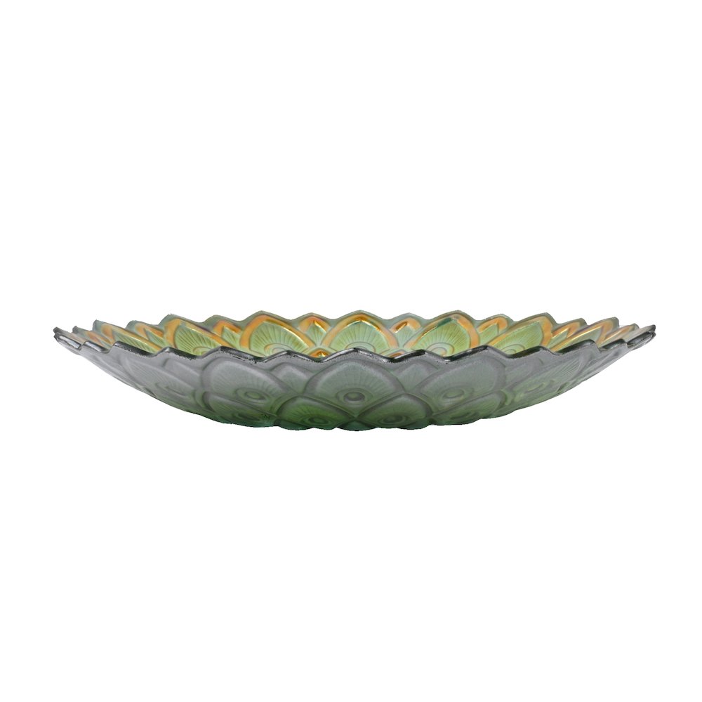 Solar Peacock Green Geometric Glass Bird Bath with Stand