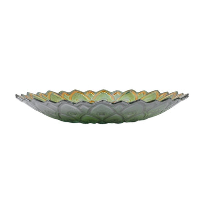 Solar Peacock Green Geometric Glass Bird Bath with Stand