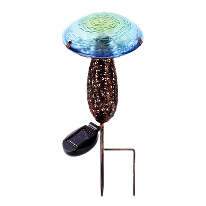 Metal And Glass Solar Mushroom Stake with LED - Blue