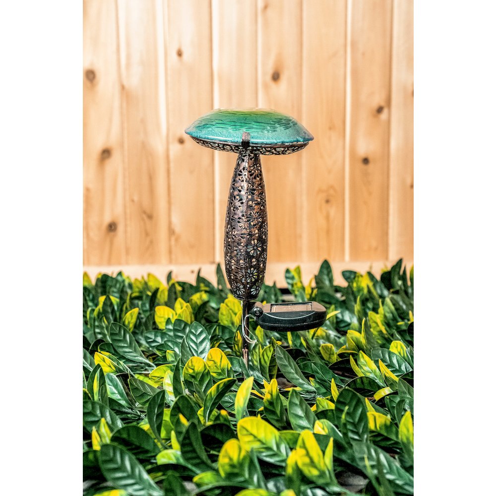 Metal And Glass Solar Mushroom Stake with LED - Blue