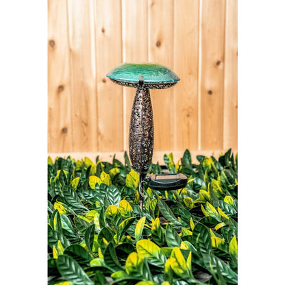 Metal And Glass Solar Mushroom Stake with LED - Blue