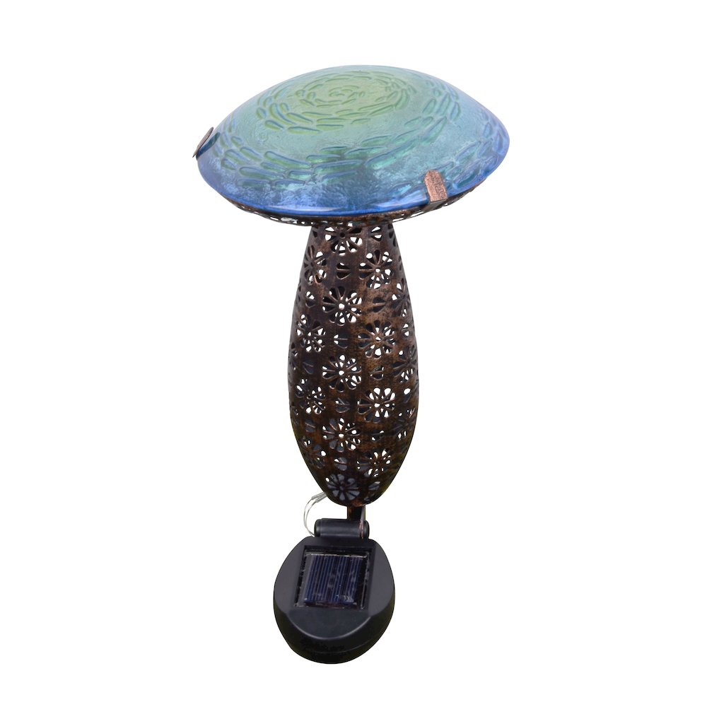 Metal And Glass Solar Mushroom Stake with LED - Blue
