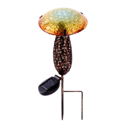 Metal And Glass Solar Mushroom Stake with LED - Yellow