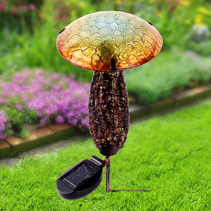 Metal And Glass Solar Mushroom Stake with LED - Yellow