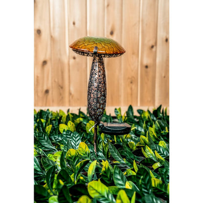 Metal And Glass Solar Mushroom Stake with LED - Yellow