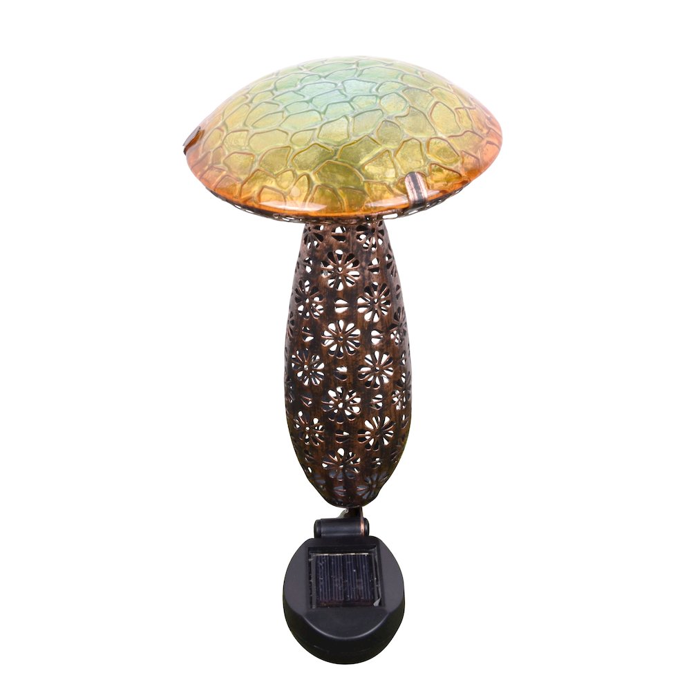 Metal And Glass Solar Mushroom Stake with LED - Yellow