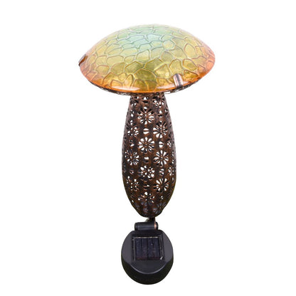 Metal And Glass Solar Mushroom Stake with LED - Yellow