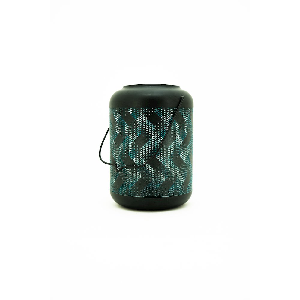 9In Solar Black And Blue Wave Metal Lantern with Ww LED