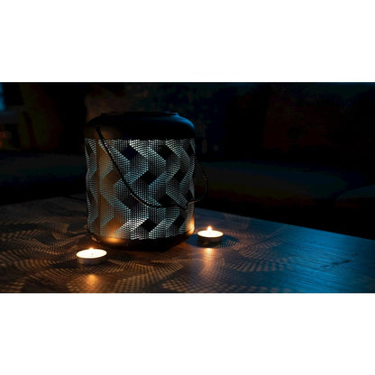 9In Solar Black And Blue Wave Metal Lantern with Ww LED