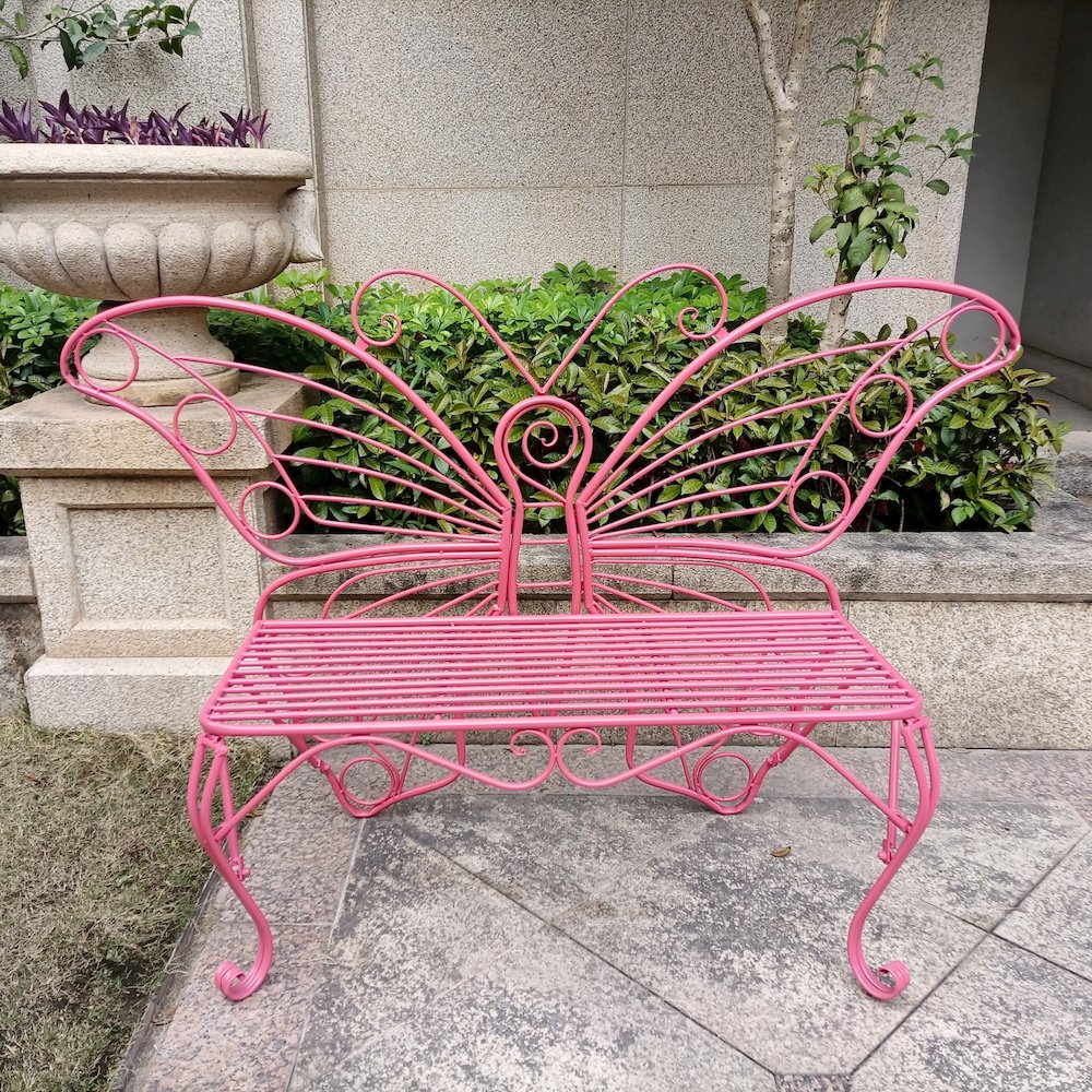 Pink Metal Butterfly Bench: Enchanting Outdoor Charm
