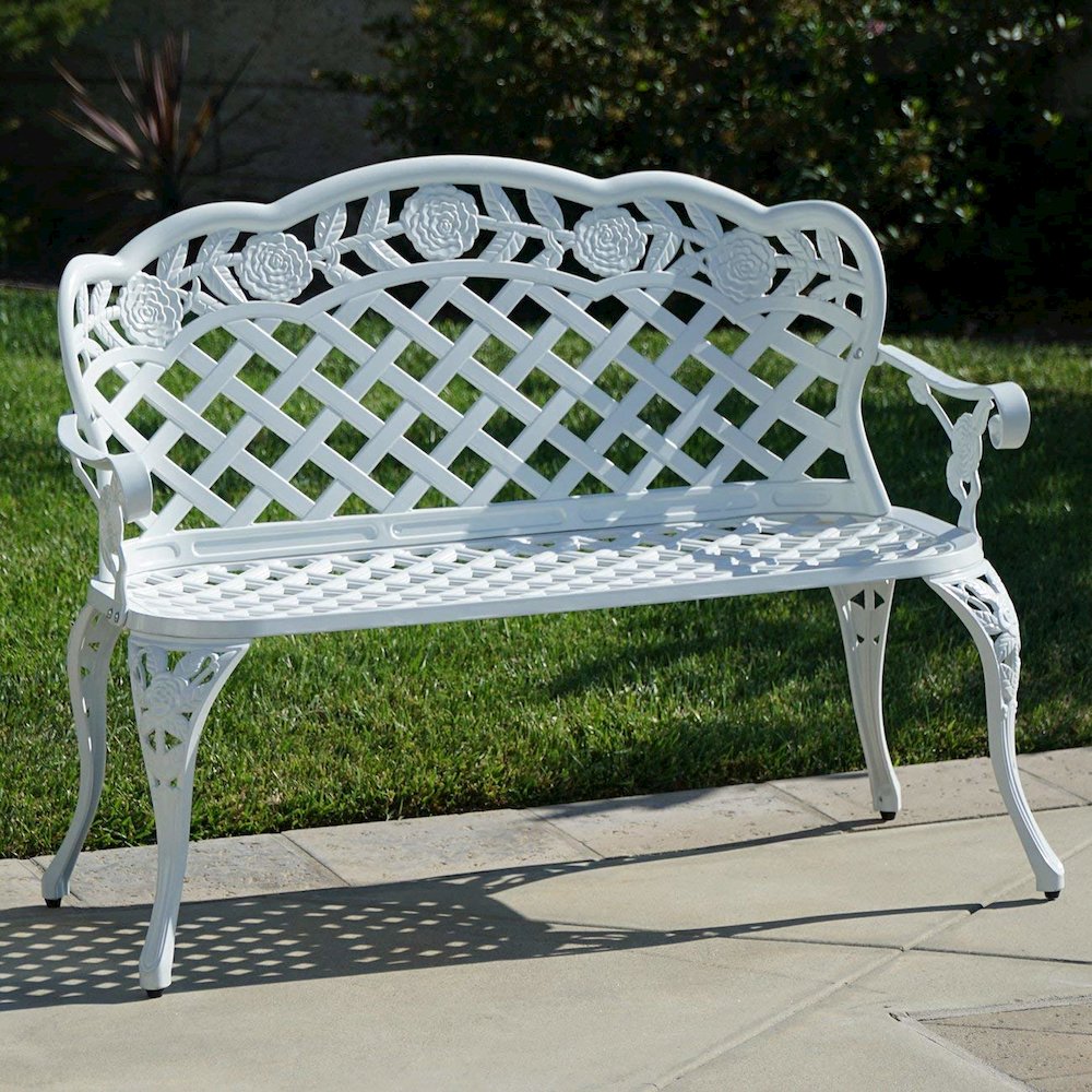 White Lattice Design Garden Bench 42.5 Inch Long