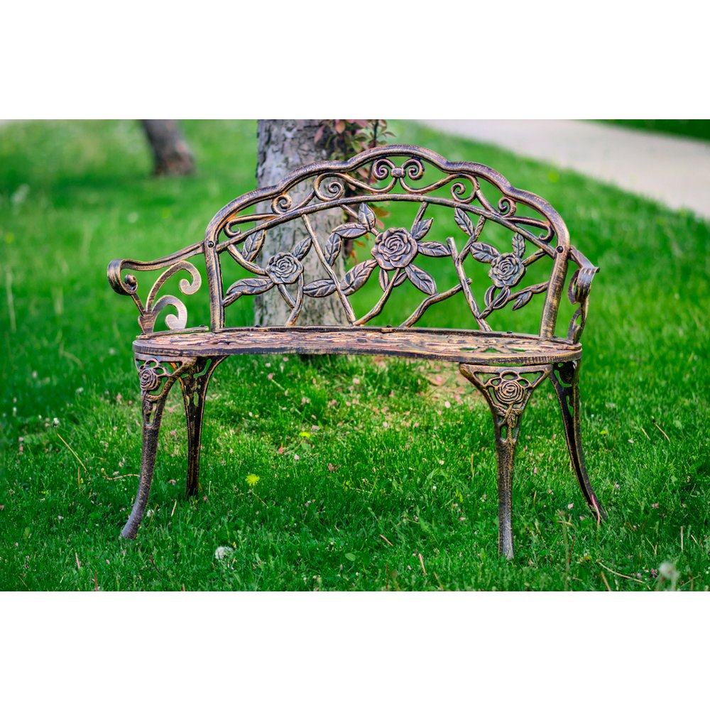 Bronze Metal Rose Garden Bench
