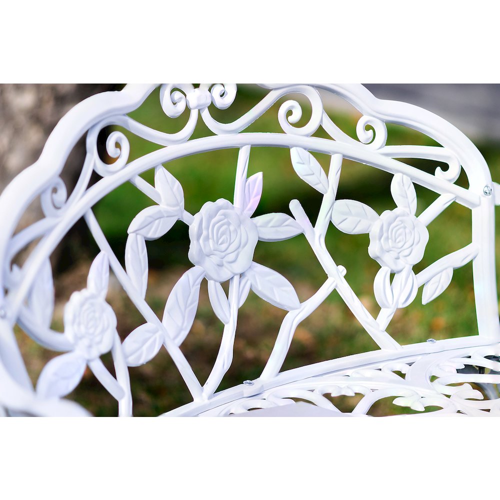 White Metal Rose Garden Bench