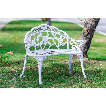 White Metal Rose Garden Bench