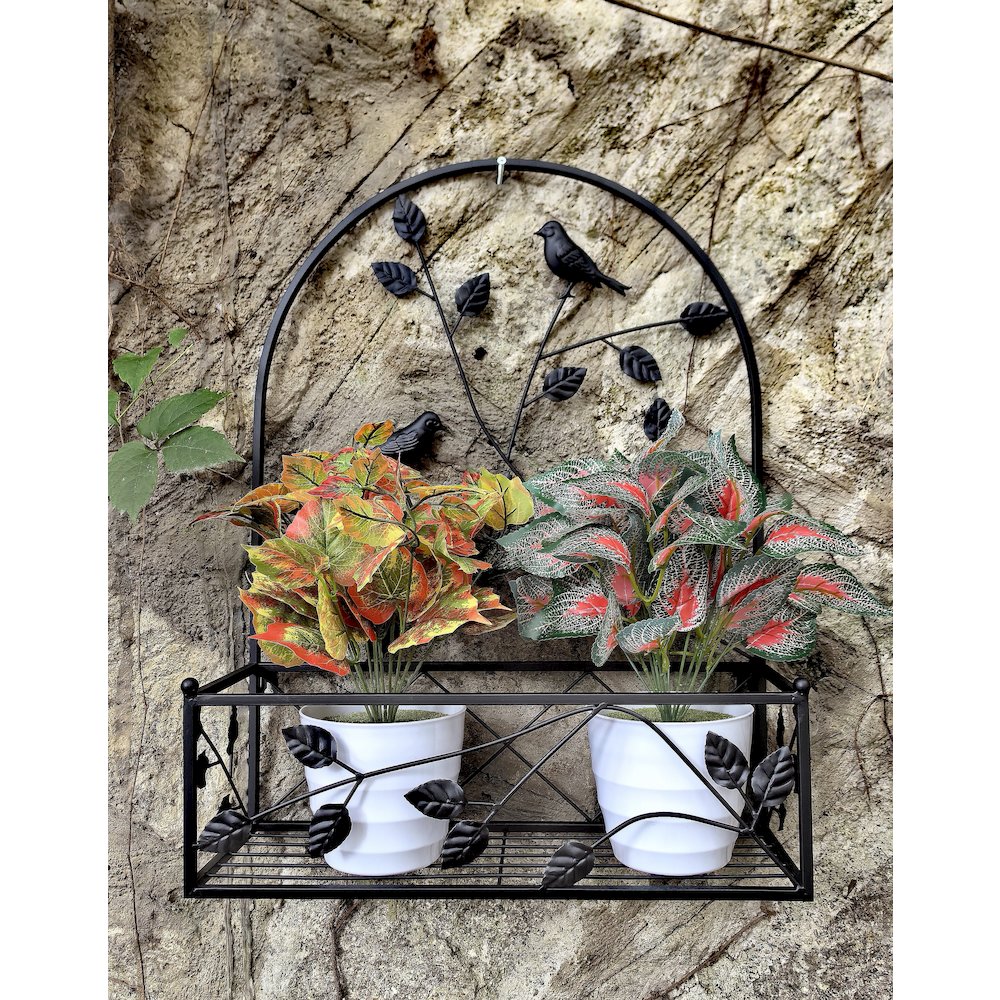 Black Metal Hanging Plant Holder 2 Pcs Set Outdoor Wall Decor