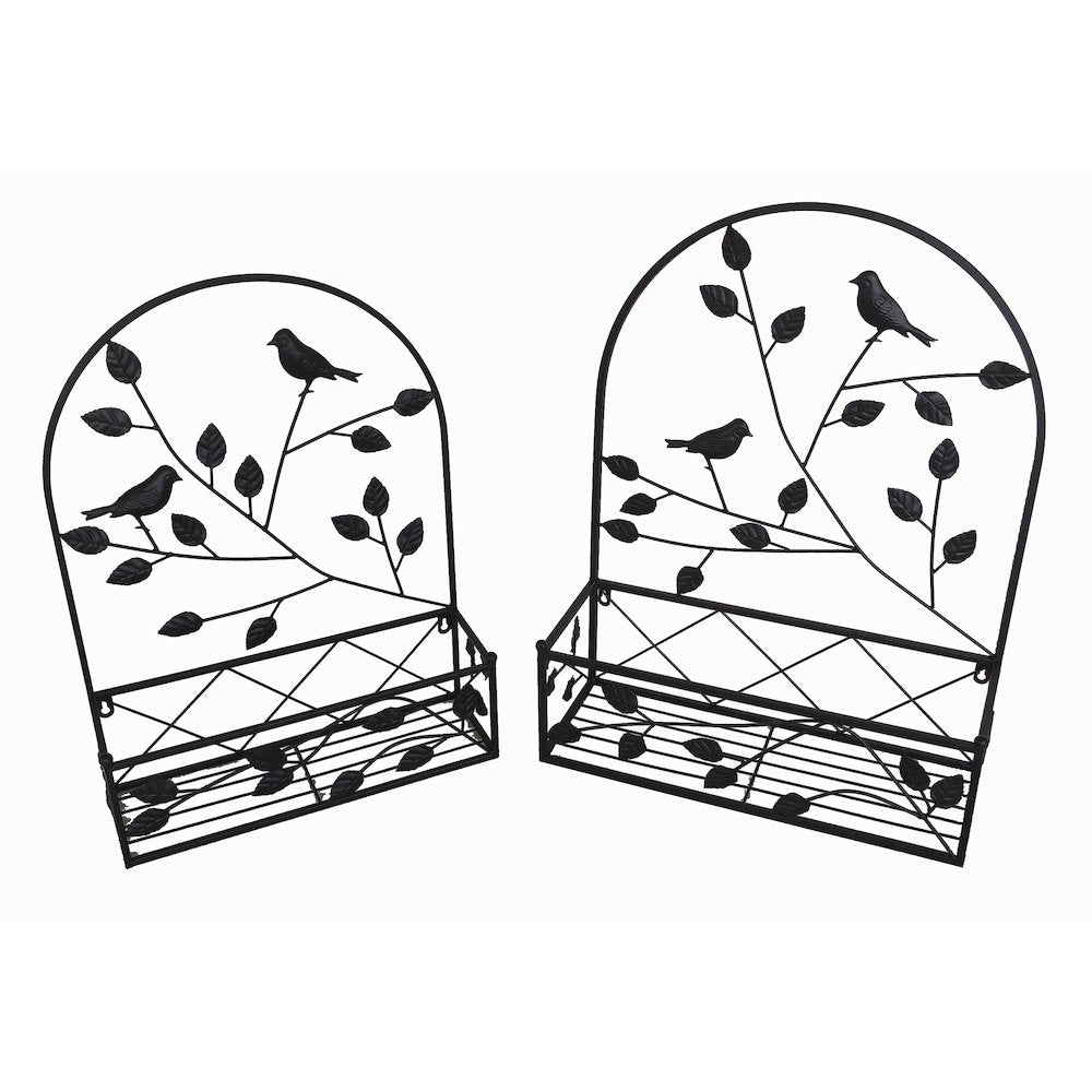 Black Metal Hanging Plant Holder 2 Pcs Set Outdoor Wall Decor