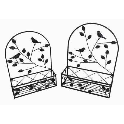 Black Metal Hanging Plant Holder 2 Pcs Set Outdoor Wall Decor