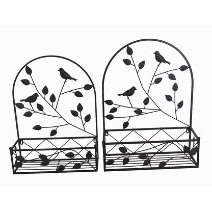 Black Metal Hanging Plant Holder 2 Pcs Set Outdoor Wall Decor