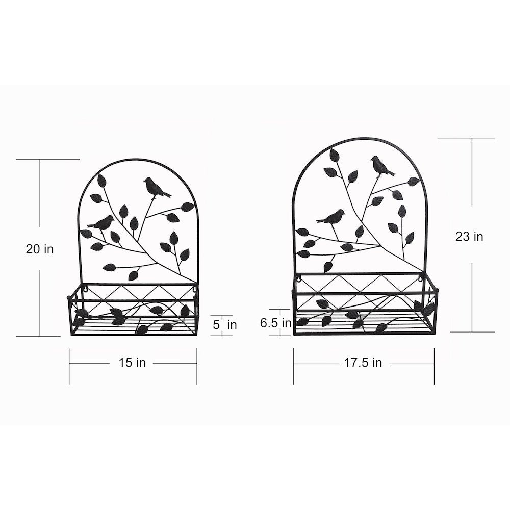 Black Metal Hanging Plant Holder 2 Pcs Set Outdoor Wall Decor