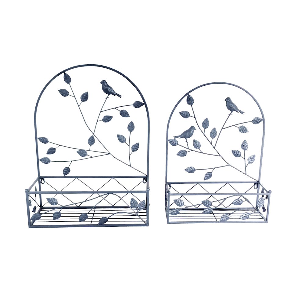 Gray Metal Hanging Plant Holder 2 Pcs Set Outdoor Wall Decor