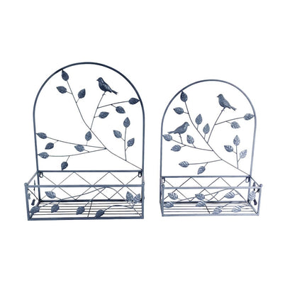 Gray Metal Hanging Plant Holder 2 Pcs Set Outdoor Wall Decor