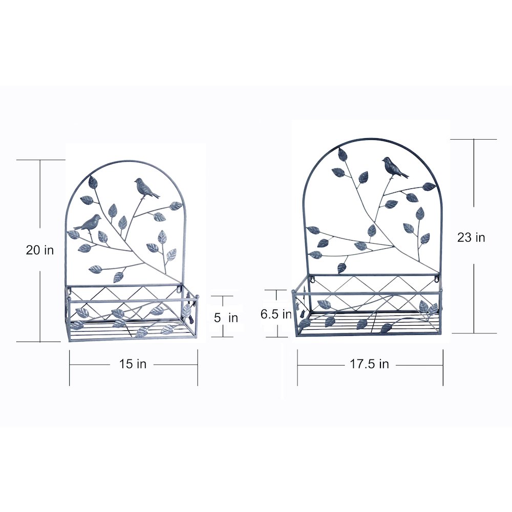 Gray Metal Hanging Plant Holder 2 Pcs Set Outdoor Wall Decor