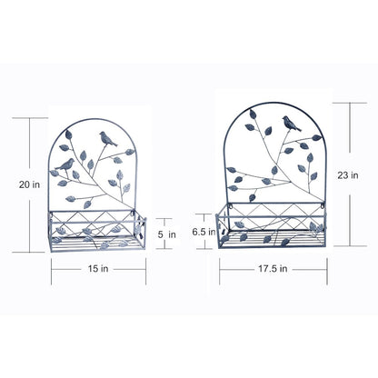 Gray Metal Hanging Plant Holder 2 Pcs Set Outdoor Wall Decor