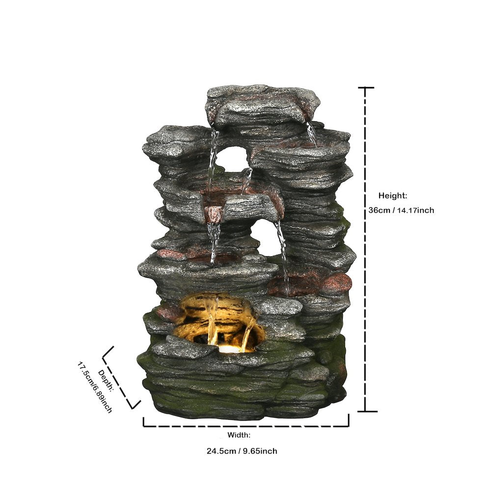 Multi-Level Stone Fountain with Light