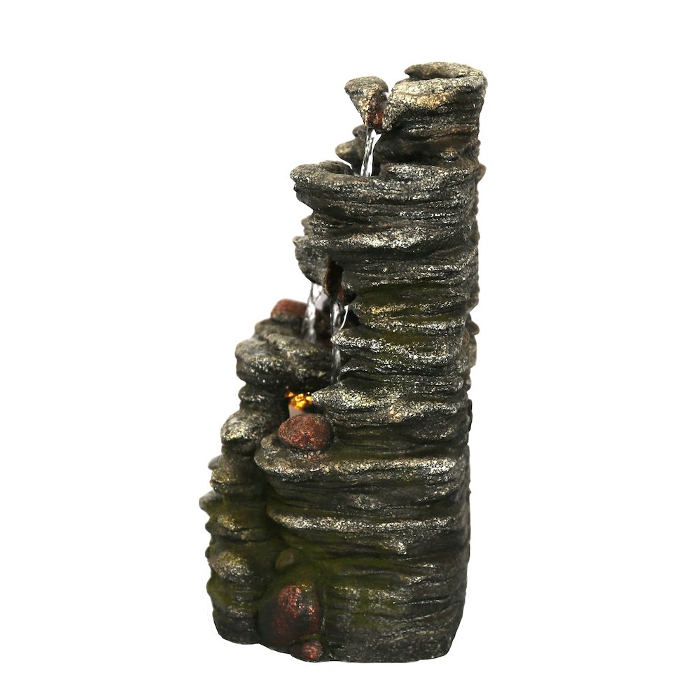 Multi-Level Stone Fountain with Light